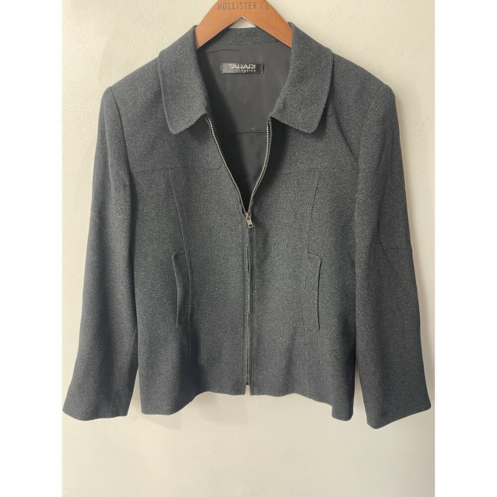 Tahari Womens Jacket Size 8 Vintage Full Zip Long Sleeve Blue Career Workwear